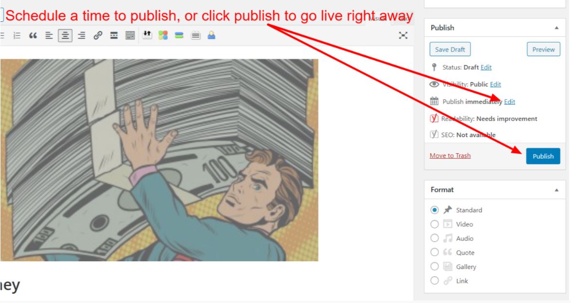 Screenshot of publishing your blog post